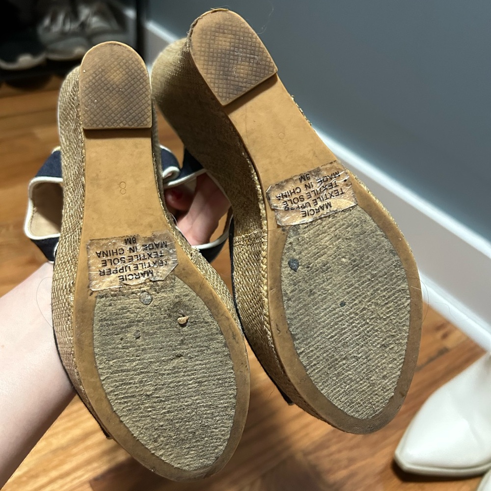Francesca's Collections Black and Cream Wedge Sandals - Picture 5 of 6